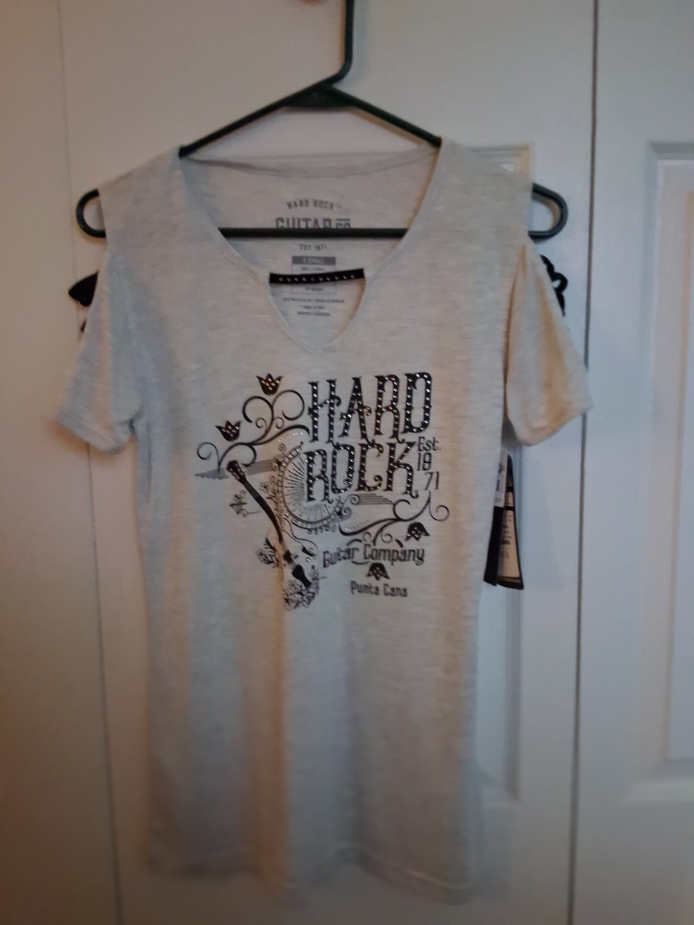 Hard Rock Guitar Company Light GraySparkle Graphic V-Neck Tee